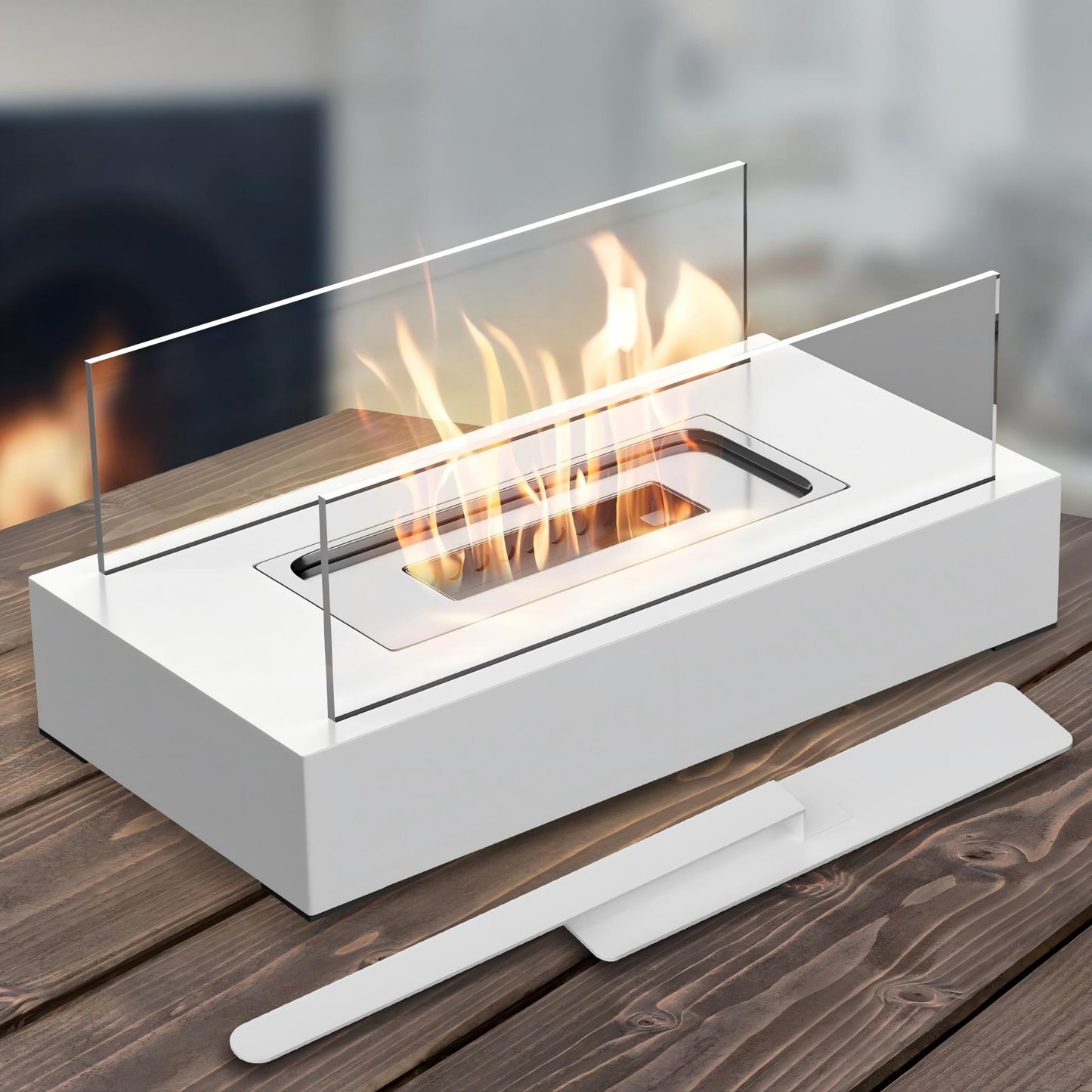 Korki Modern Tabletop Fire Pit – Rectangular Bio Ethanol Fireplace with Glass Sides | Portable, Smokeless, Stylish Ambience for Indoors & Outdoors