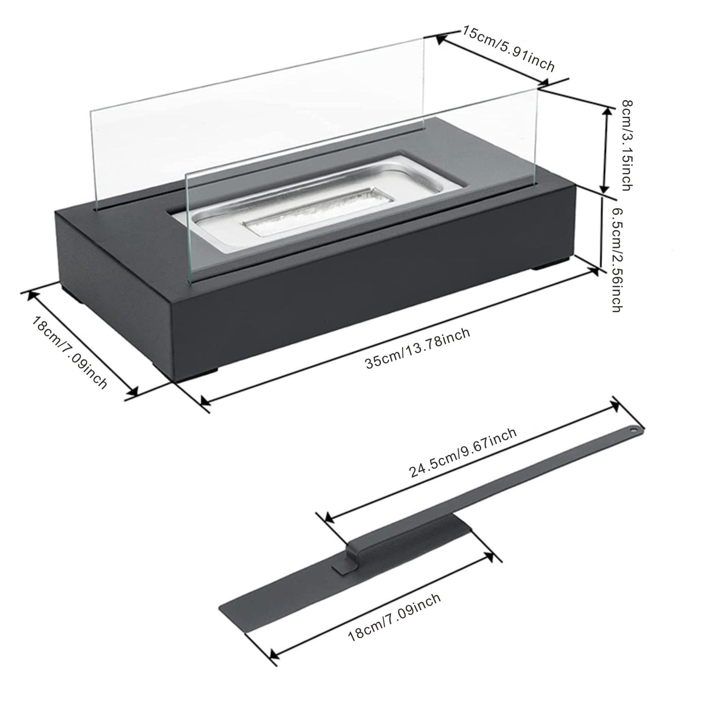Korki Modern Tabletop Fire Pit – Rectangular Bio Ethanol Fireplace with Glass Sides | Portable, Smokeless, Stylish Ambience for Indoors & Outdoors