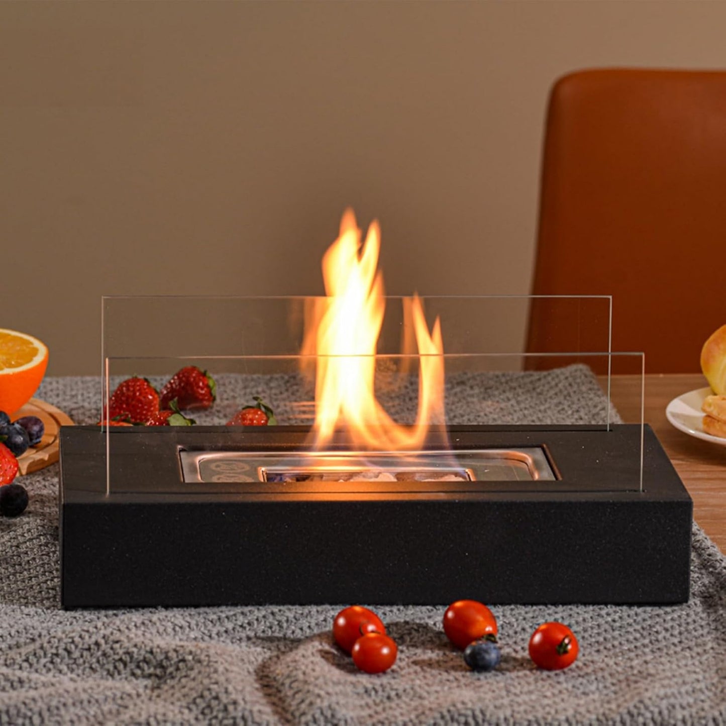 Korki Modern Tabletop Fire Pit – Rectangular Bio Ethanol Fireplace with Glass Sides | Portable, Smokeless, Stylish Ambience for Indoors & Outdoors
