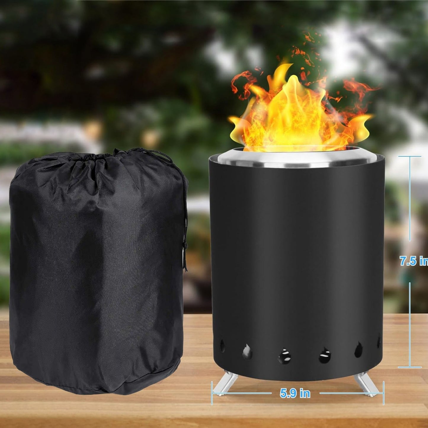 Black Outdoor Mini Fire Pit – Sleek Design, Stainless Steel Build, Compact & Powerful for Camping & Patio Use