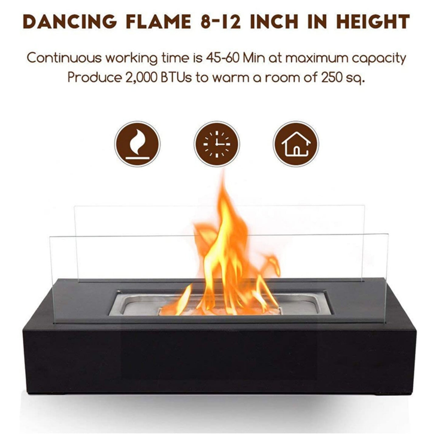 Korki Modern Tabletop Fire Pit – Rectangular Bio Ethanol Fireplace with Glass Sides | Portable, Smokeless, Stylish Ambience for Indoors & Outdoors