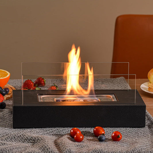 Korki Modern Tabletop Fire Pit – Rectangular Bio Ethanol Fireplace with Glass Sides | Portable, Smokeless, Stylish Ambience for Indoors & Outdoors